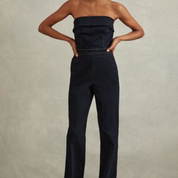 Reiss Womenswear TIGGIE DENIM STRAPLESS WIDE LEG JUMPSUIT Size 2! - Picture 7 of 7